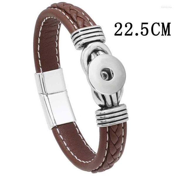 Charme Pulseiras Moda 22.5cm Metal Couro 20mm 18mm Snap Button Pulseira DIY Jóias K5321