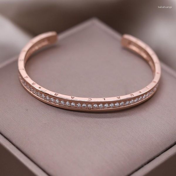 Bangle 14k banhado a ouro coreano moda jóias única camada completa zircão aberto pulseira de luxo feminino acessórios de festa de casamento