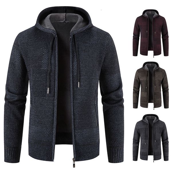 Jaquetas masculinas Mens Inverno Jaqueta de Lã Quente Com Capuz Sobretudo Zipper Up Coreano Marrom Marinha Hoodies Autmn Knit Sweater Casaco Masculino Roupas 230921