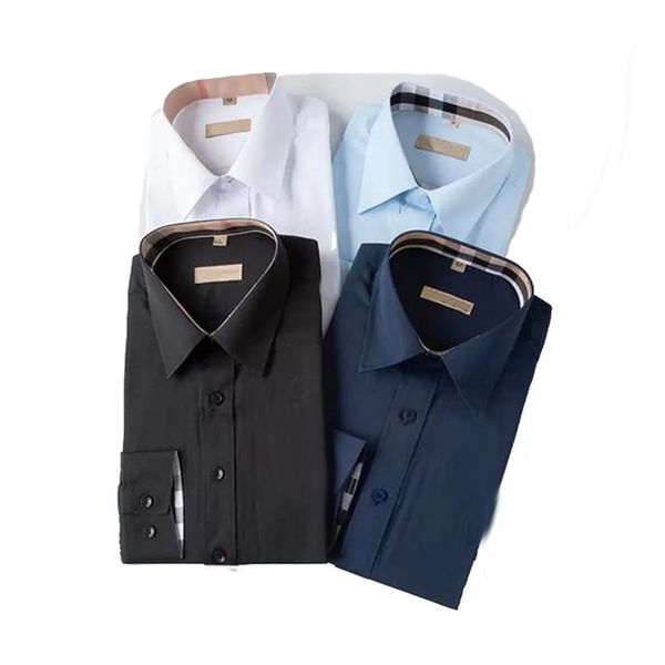 Camicia elegante da uomo slim fit colletto aperto scozzese a righe manica lunga puro cotone designer marca primavera estate business office272H