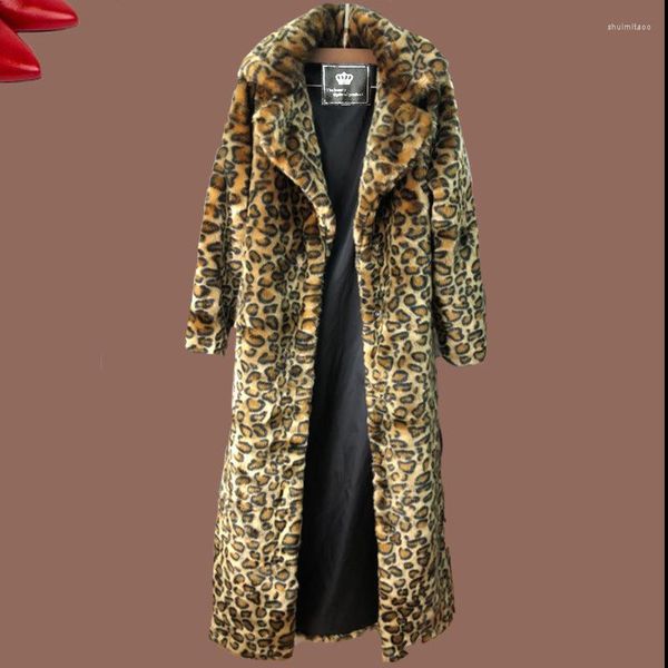 Женское меховое пальто 7XL 8XL, роскошное шикарное пальто с длинными рукавами, леопардовое женское пальто больших размеров из искусственного меха, осенне-зимняя утолщенная теплая куртка-топы