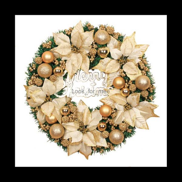 Decorazioni natalizie Ghirlanda natalizia decorativa Porta d'ingresso appesa Ghirlanda natalizia Corona dorata Decorazione della casa del centro commerciale dell'hotel (30 cm) HKD230921