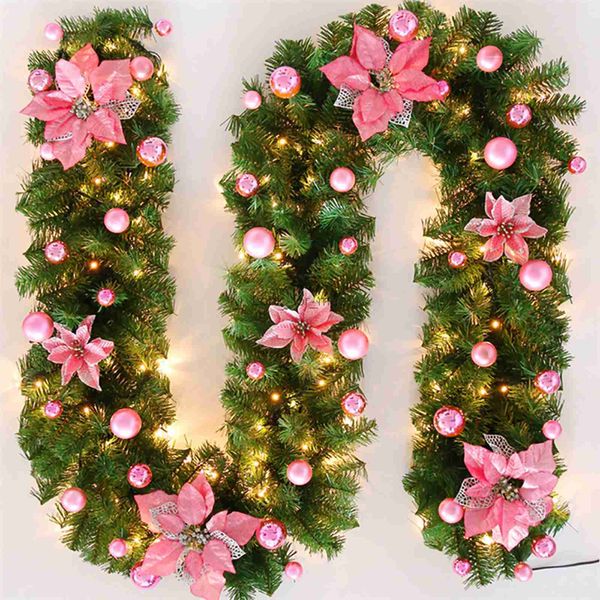 Weihnachtsdekorationen 2,7 m Weihnachts-LED-Rattan-Girlande, dekoratives Blumenband, Weihnachtsgirlande, künstlicher Weihnachtsbaum, Rattan-Banner, Dekorationskranz HKD230921
