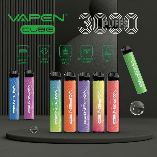 Yeni Vapen Cube 3000 Puflar Tek Kullanımlık E Sigara Vape Desechable Pods Cihaz Kitleri 1000mAh Pil Dolmuş 8.5ml 0% 2% 5% 5 NIC Ücretsiz Buharlaştırıcı