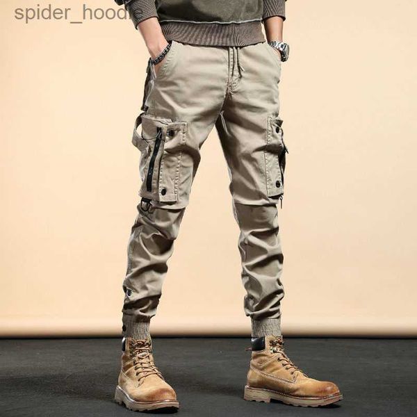 Calças de brim masculinas luz luxo ao ar livre tático jeans à prova de desgaste estilo militar multi-bolsos calças de carga fãs do exército calças casuais de ajuste fino; L230921