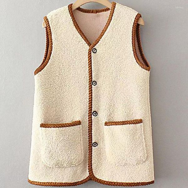 Gilet da donna Inverno Donna di mezza età Lana di agnello Giacca vintage elegante e calda floccata Cappotto corto senza maniche spesso femminile