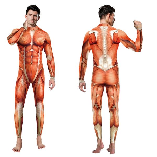 Costumi Catsuit Costume cosplay di Halloween per adulto Manica lunga Stampato digitale in 3D Festa di carnevale Zentai Body muscolare Tuta sottile Catsuit