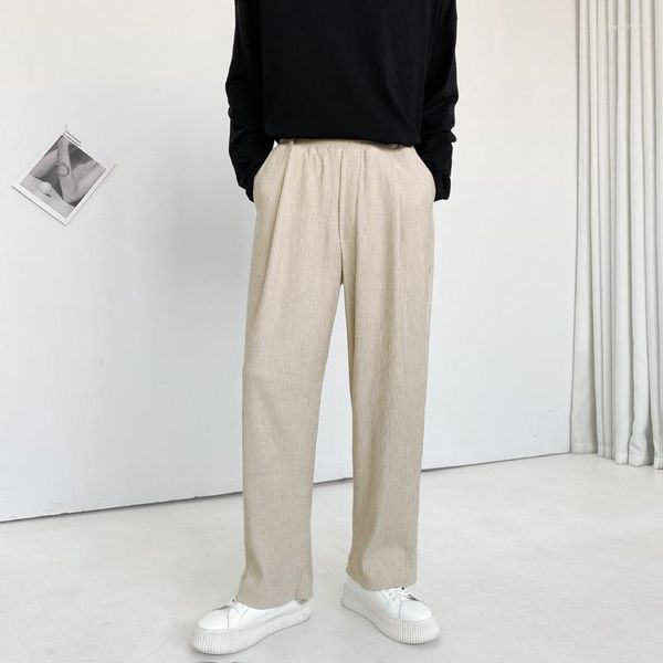 Мужские брюки осень-зима, прямые вельветовые повседневные брюки с эластичной резинкой на талии, черный, хаки, одежда больших размеров в японском стиле