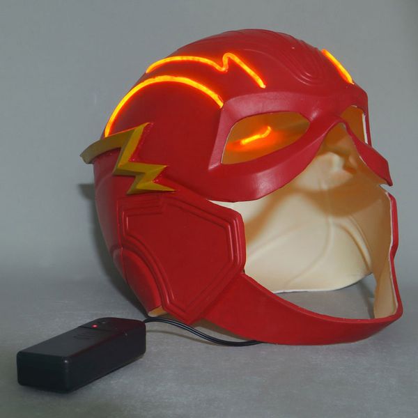 Acessórios de fantasia filme máscara de super-herói cosplay fantasia flash barry allen máscaras de látex led capacete adulto unissex adereço de halloween