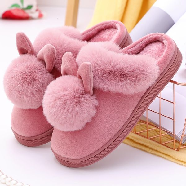 Pantofole da donna per interni invernali a forma di coniglio con orecchie pelose, scarpe piatte e confortevoli, morbide e carine, per tenere al caldo 230921