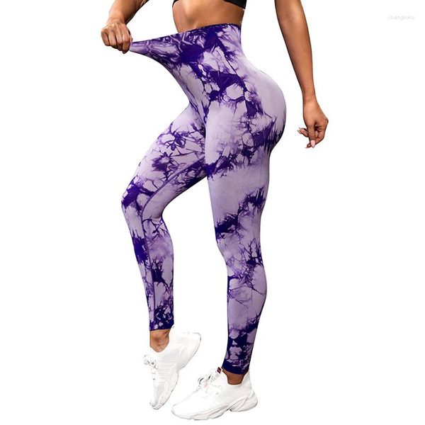 Pantaloni attivi a vita alta Yoga allenamento Scrunch BuLifting Sport Collant da palestra Tie Dye Leggings Fitness senza cuciture Donna