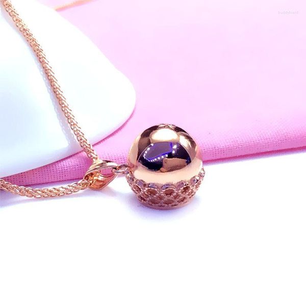 Цепочки из фиолетового золота 585 пробы, классический кулон для женщин, простые и блестящие позолоченные 14-каратные розовые шарики, ожерелье, цепочка на ключицы, ювелирные изделия