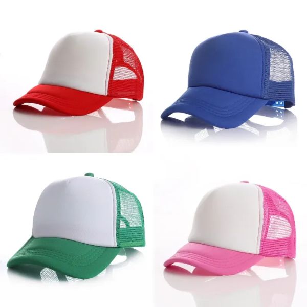 Kinder Trucker Hüte 5 Panels Sommer Mesh Blank Baseball Caps Einstellbare Snapback Für Kinder Plain Ball Caps Sonnenblende schwarz blau gelb LL