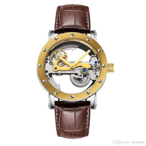 Klassische Militäruhr mit hohlem Zifferblatt, luxuriöse Schweizer Herren-Automatik, mechanisch, Tourbillon, transparenter Boden, Tauch-Edelstahl, Marken 272p