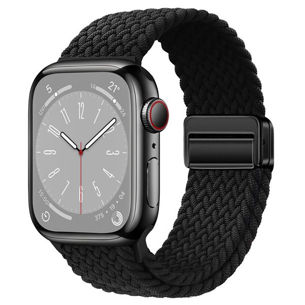 Anello sportivo singolo intrecciato in nylon per cinturino Apple Watch 38 mm 40 mm 41 mm 44 mm 45 mm 42 mm 49 mm Braccialetti con cinturino regolabile con fibbia magnetica per iWatch serie 9 8 7 6 SE 5 4 3 2 1