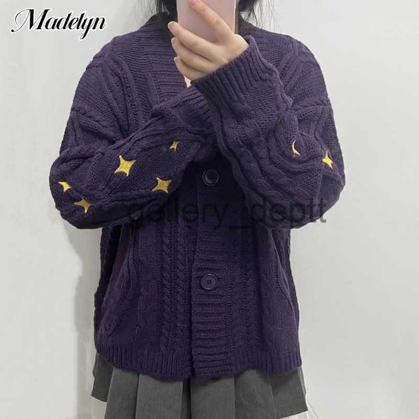 Suéteres femininos falam cardigan roxo escuro mulheres agora suéter estrela bordado cardigans de malha tay lor vintage v pescoço suéter y2k menina casaco top j230921