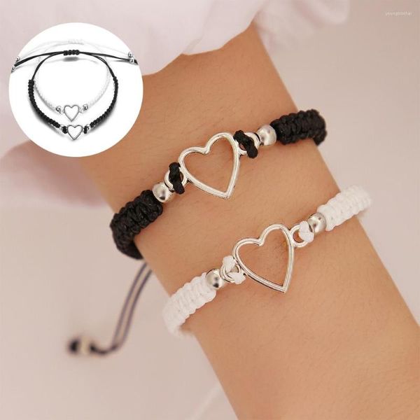 Link pulseiras amor coração casal pulseira para amante mulheres homens mão trabalhada corda ajustável amigos relacionamento correspondência jóias presente