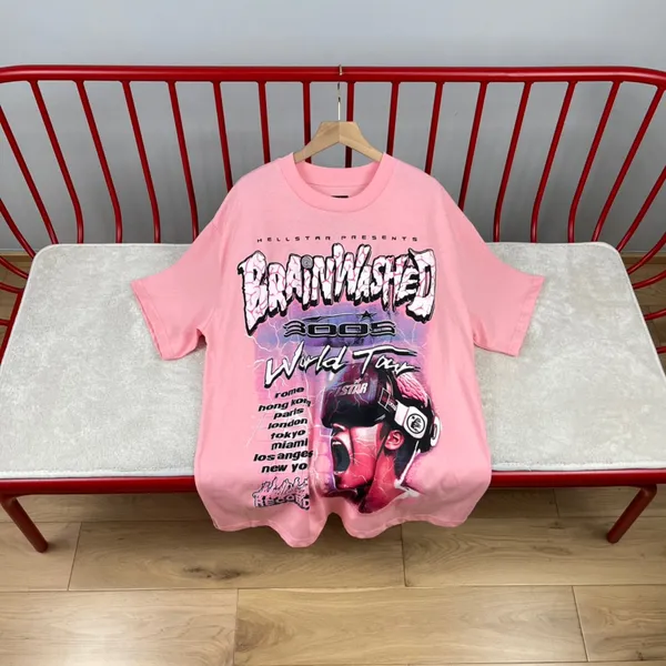 Moda Erkek Tişörtleri Kadın Tees Luxurys Tasarımcıları T-Shirts Hellstar Pembe Tee Erkekler Günlük Kısa Kollu Sokak Tasarımcı Top