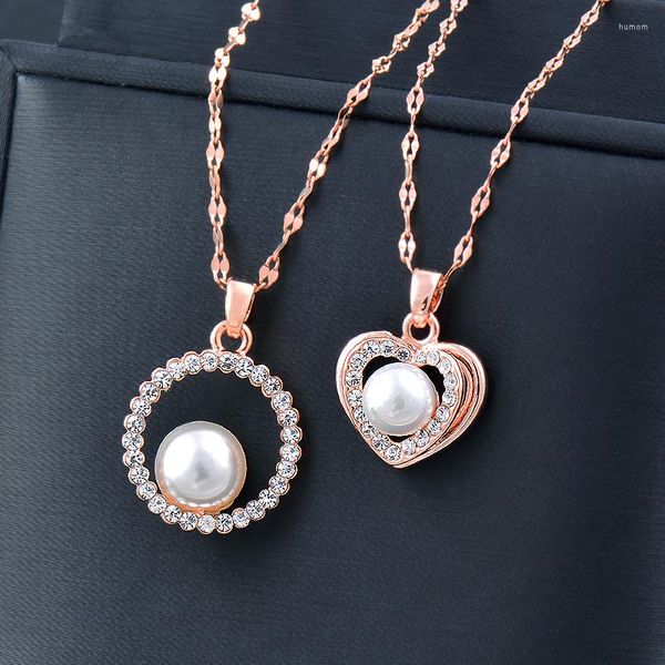 Collane con ciondolo SINLEERY moda coreana cuore rotondo collana in acciaio inossidabile per le donne gioielli con catena girocollo con perle cubiche di zirconi