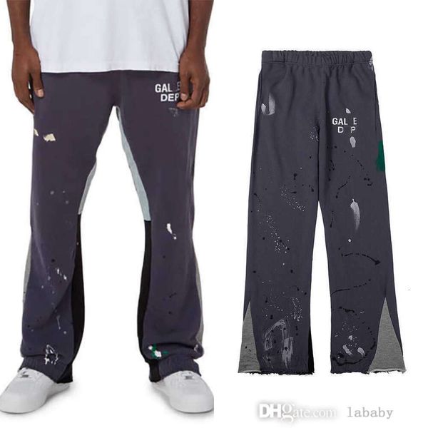 Designer sweatpants algodão calças esportivas mens carta pintado à mão tinta salpicos costurados e mulheres high street drawstring calças largas