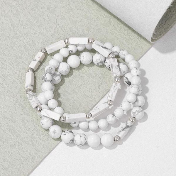 Strand 3 pçs/lote natural branco howlite turquesa pedra pulseiras tubo redondo charme frisado pulseira feminina moda yoga energia cura