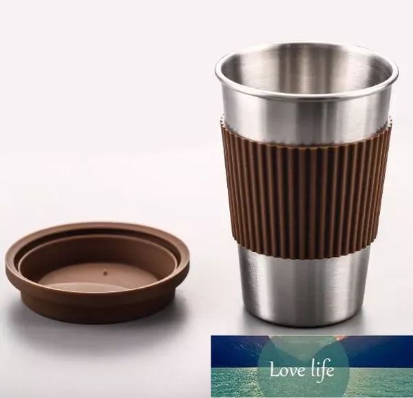 Tazze da caffè in acciaio inossidabile all'ingrosso Tazze da bere portatili con coperchi in silicone Tazza da coca cola d'acqua da viaggio Bicchiere da vino Bottiglia d'acqua a tazza dritta