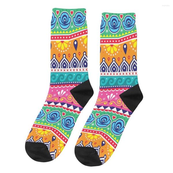 Herrensocken Rangoli traditionelles Festival Design Buntes ethnische Volk Männer Frauen Radspuren Frühlings Sommer Herbst Winterstrümpfe