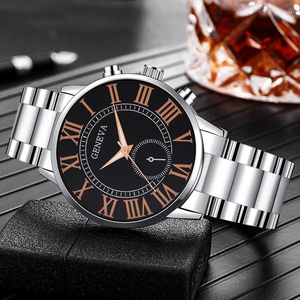 Bilek saatleri 2023 Erkekler Business Leisure Steel Band Watch Quartz Analog Sanat Dairesel Dial Reloj Hombre