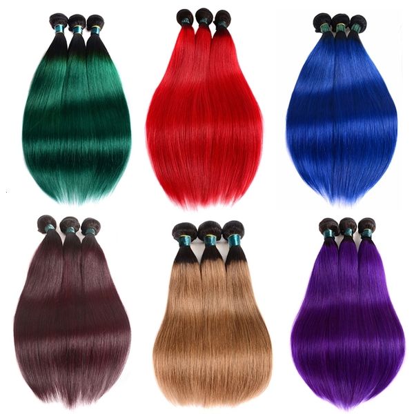 Cabelo Bulks 1 Pc Ombre Cor Pacote Reto Pré Colorido 1B Turquesa Azul Roxo Humano Tecer Raízes Escuras Loira Borgonha 230920