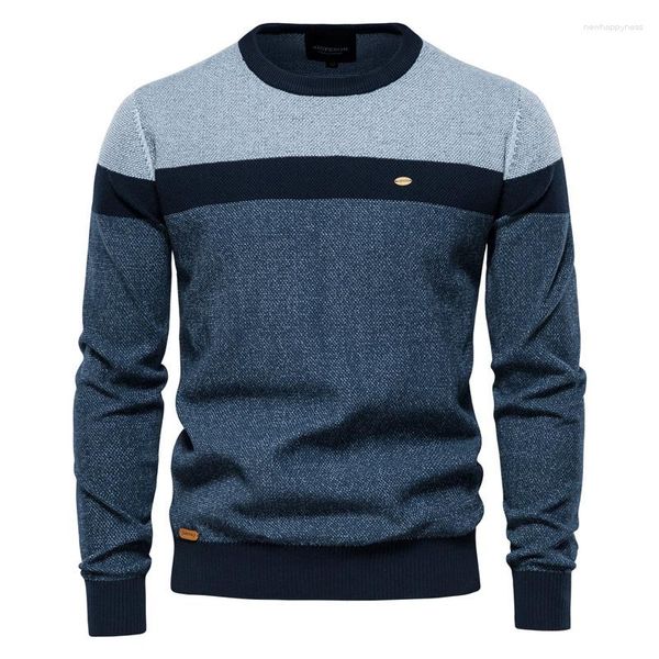 Erkek Sweaters Sonbahar Kış Stripe Birleştirilmiş Uzun Kollu İnce Takım Giyim Erkek Moda Yuvarlak Boyun Sıradan Pamuk Külot Kazak