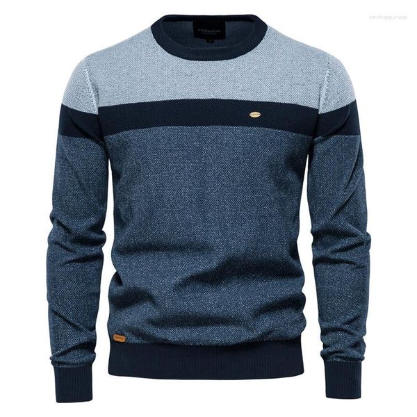 Männer Pullover Herbst Winter Streifen Gespleißt Langarm Slim Fitting Strickwaren Männliche Mode Rundhals Casual Baumwolle Pullover Pullover