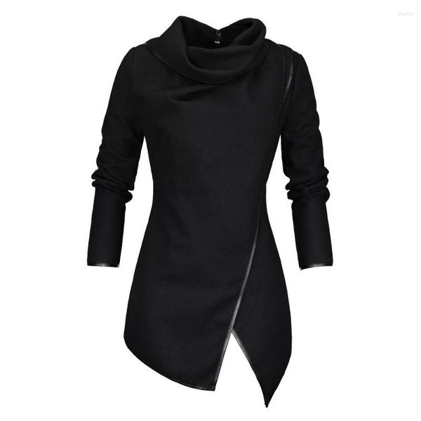 Женские толстовки 2023, осенне-весеннее пальто, женская мода, черная водолазка с разрезом, тонкое пальто, повседневное женское пальто больших размеров, верхняя одежда, толстовка в стиле готики