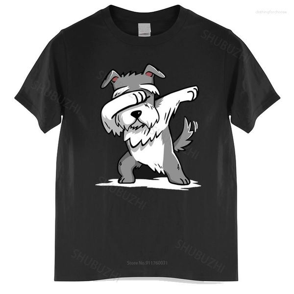 Erkekler T Shirt Pamuk Tshirt Erkekler Crew Boyun Üstleri Schnauzer Sevimli Dabbing T-Shirt Komik Dab Dance Hediye Gömlek Markası Daha Büyük Boyut Homme Siyah