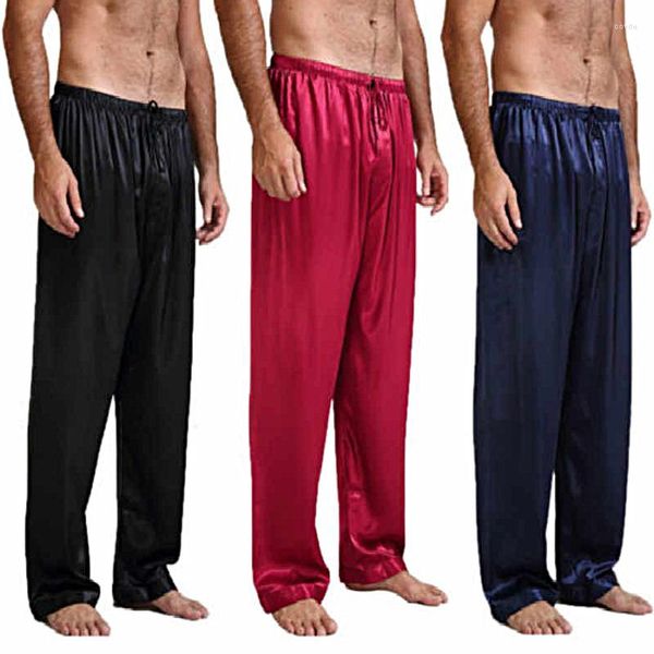 Homens sleepwear 2023 homens soltos cetim seda pijamas calças camisola pijamas calças compridas homewear sleep bottoms