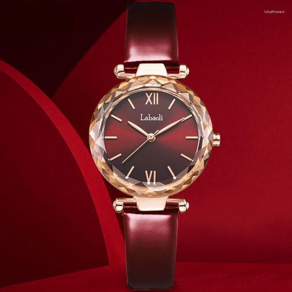 Armbanduhren Mode Frauen Quarzuhr Diamant Leder Weinrot Damenuhren Für Frauen Freundin Geschenk Wasserdichte Leuchtende Armbanduhr