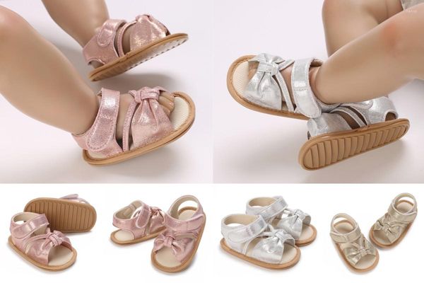 First Walkers Babyschuhe, Kleinkind-Sandalen, Leder, Gummi, flach, rutschfest, weiche Sohle, für Kleinkinder, Mädchen, Jungen, Kinderbett, Größe 0–18 Monate