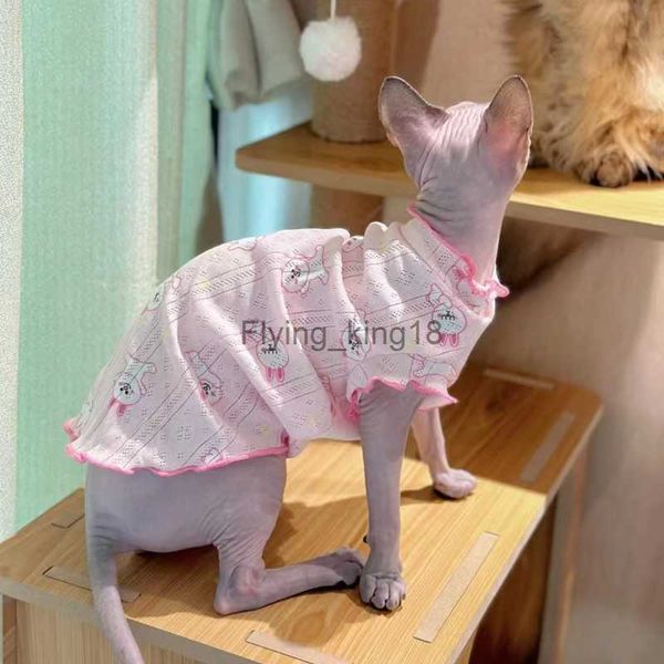 Trajes de gato Moda Sphyinx Colete de gato em gola de renda roupas de verão para Devon Rex casaco de coelho rosa de algodão macio para cães gatinhos suprimentos para animais de estimação HKD230921