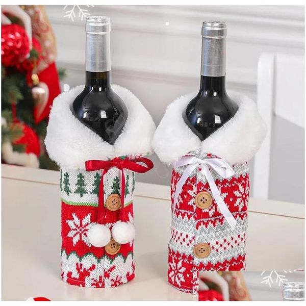 Decorazioni natalizie Vino Er con fiocco Fiocco di neve Bottiglia di vestiti Borsa di Natale Ornamento Decorazione Consegna a domicilio Giardino festivo Pa Dhwos