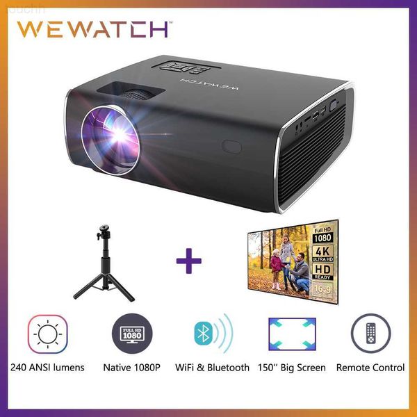 Projektoren WEWATCH V56 Native 1080P Full HD Filmprojektor WiFi Bluetooth Eingebauter Lautsprecher Videoprojektor Heimkino mit Stativleinwand L230923