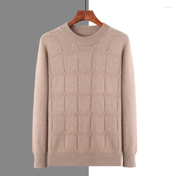 Erkek Sweaters Moda Damalı O-Neck Pullover 2023 Sonbahar/Kış İş Giriş Mink Kaşmir Kazak Kazak Termal Top