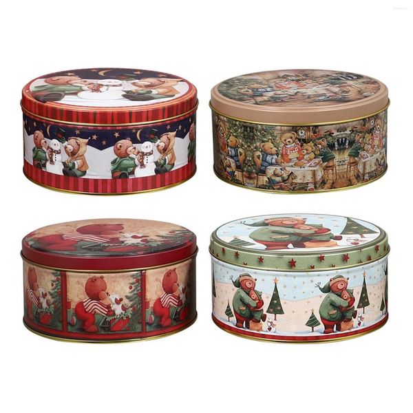 Garrafas de armazenamento 4 Pcs Embalagem de presente de Natal Caixa de ferro Caixa de decoração de bolo Suporte pequeno favores de festa Folha de flandres Adorável desenho animado Recipientes de comida para bebê