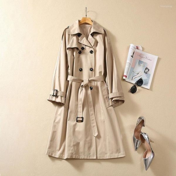 Casacos de Trench Femininos Europeus e Americanos Roupas 2023 Outono Manga Comprida Terno Collar Double-breasted Fashion Coat