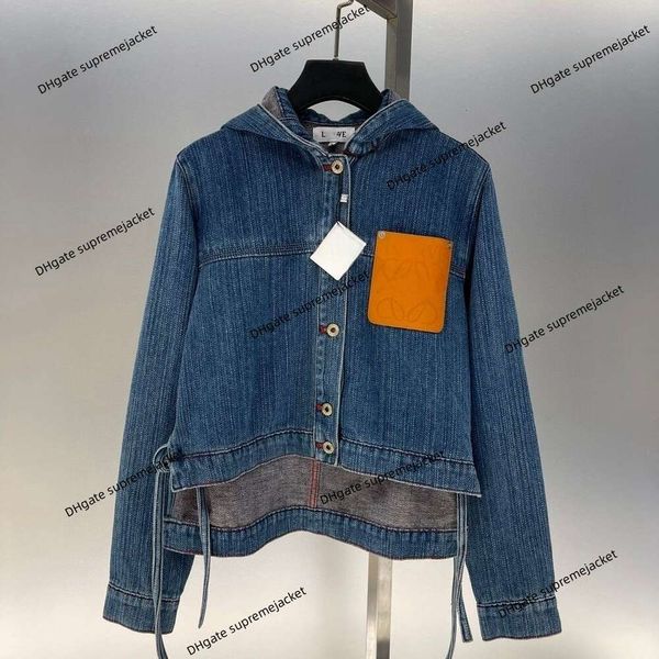 Top-Design-Jacke der Marke Lowe, Herbst/Winter-Jeansjacke aus Leder mit Kapuze, modischer, neuer blauer Baumwollmantel