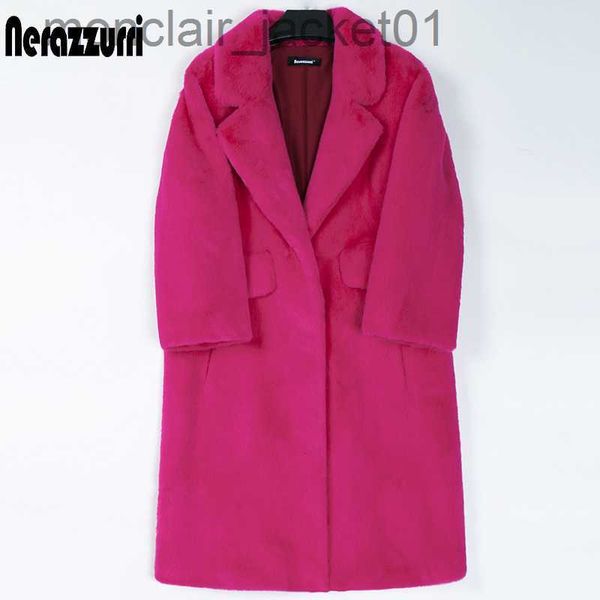 Damen Pelz Kunstpelz Nerazzurri Winter Lang Hot Pink Kunstpelzmantel Frauen Revers Warm Dick Schwarz Weich Flauschig Jacke Lose Stilvolle Koreanische Mode 2022 J230921