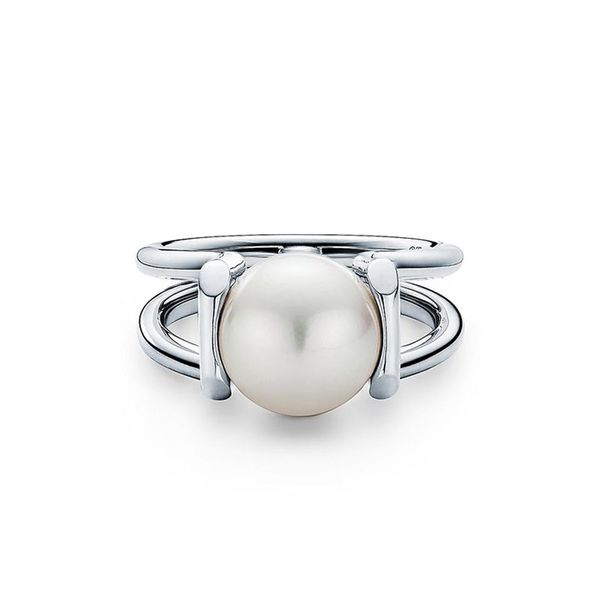 Marca europeia banhado a ouro anel hardwear moda pérola anel vintage encantos anéis para festa de casamento dedo traje jóias tamanho 6-8246c