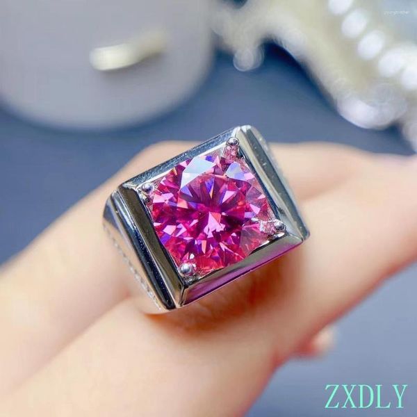 Кольца кластера, большая распродажа, роскошное мужское кольцо с сверкающим розовым муассанитом, настоящее серебро 925 пробы, 11x11 мм, размер 5 карат, драгоценный камень, подарок на вечеринку