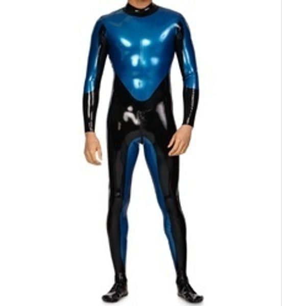 Catsuit kostümleri fetiş lateks lastik gummi lacivert 0.4 mm kalınlıkta Catsuit, zip ile arkadan cosplay kostümü