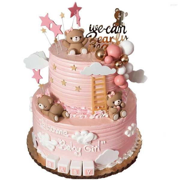 Kuchen-Werkzeuge, rosa, blauer Bär, Puppen-Topper für Jungen, Mädchen, Babyparty, erster 1. Geburtstag, Party-Dekorationen, Kugeln, Einsatz, DIY-Geschenk