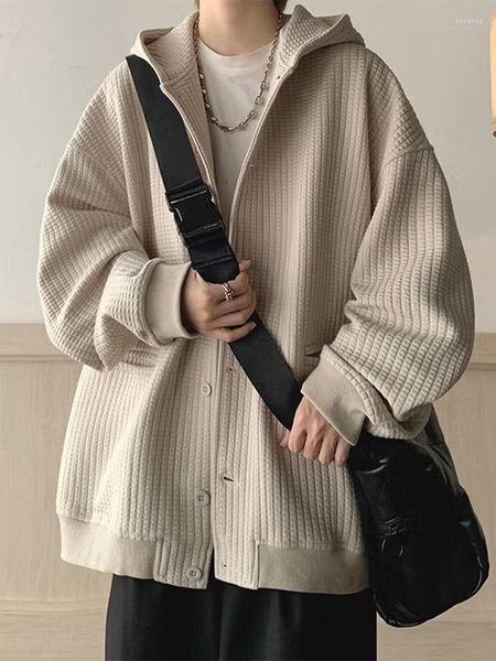 Giacche da uomo Felpa da uomo Waffle Versione coreana Giacca Cardigan allentato Cappotto 2023 Ins Hip Hop Coppia Streetwear Uomo con cappuccio Abbigliamento donna