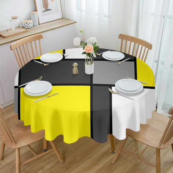 Tischdecke, geometrische Figuren, gelb, abstrakt, wasserfest, Dekoration, rund, für Küche, Hochzeit, Zuhause, Esszimmer